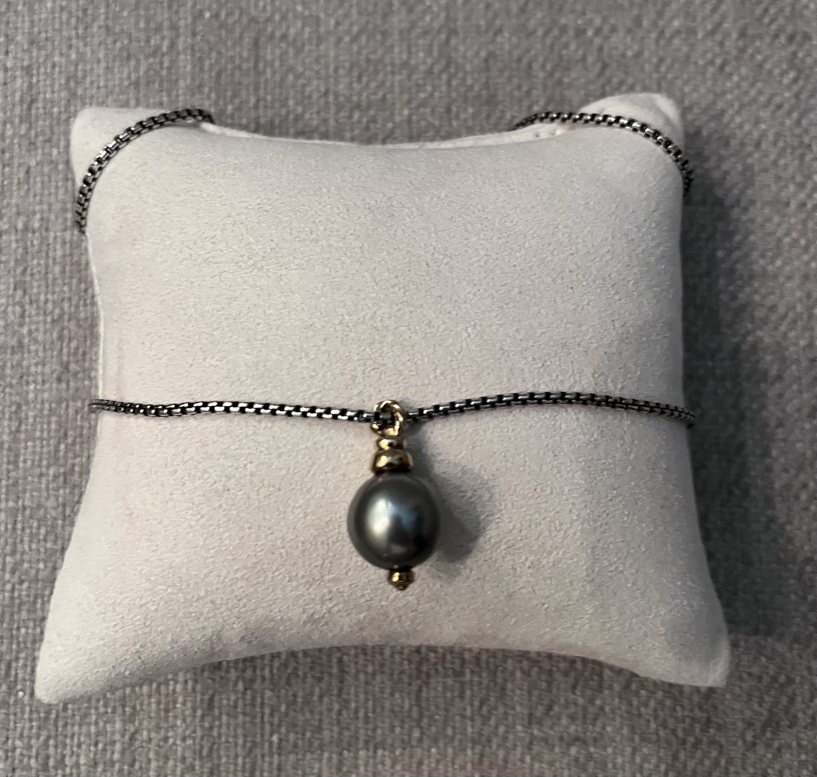 David Yurman Authentic Pendent Tahitian Pearl Sterling Silver Gold W/ Chain