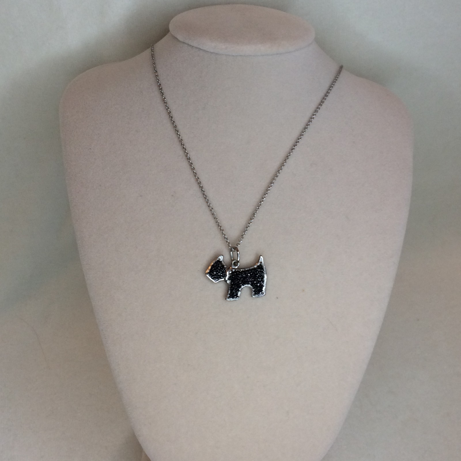 Black diamond accent silvertone over brass Scottish Terrier dog pendant w chain