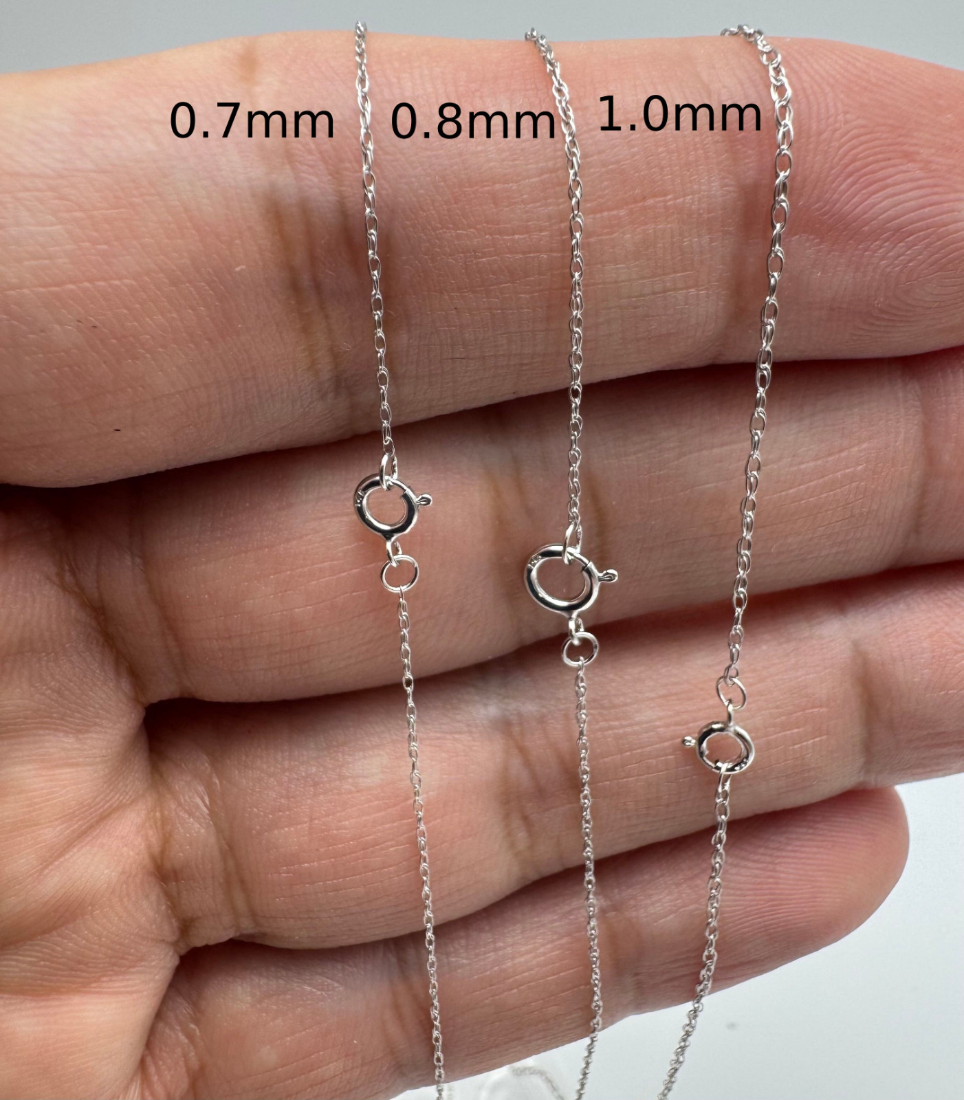 14K Solid White Gold Pendant Rope Chain Unisex 0.7mm-1.0mm Link Chain 16″-24″