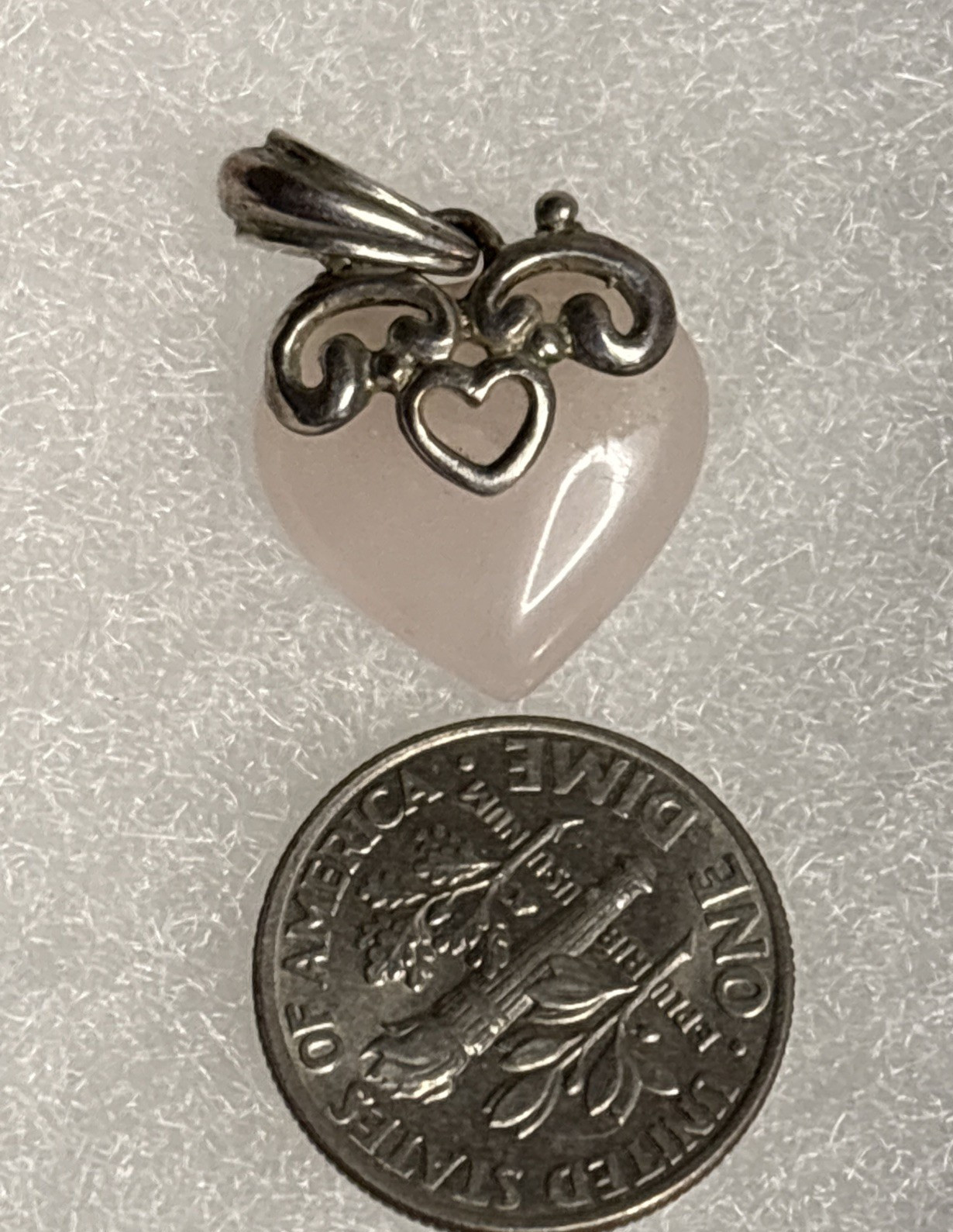 Rose Quartz Heart Pendant 5/8 in Silver Filigree Design 925