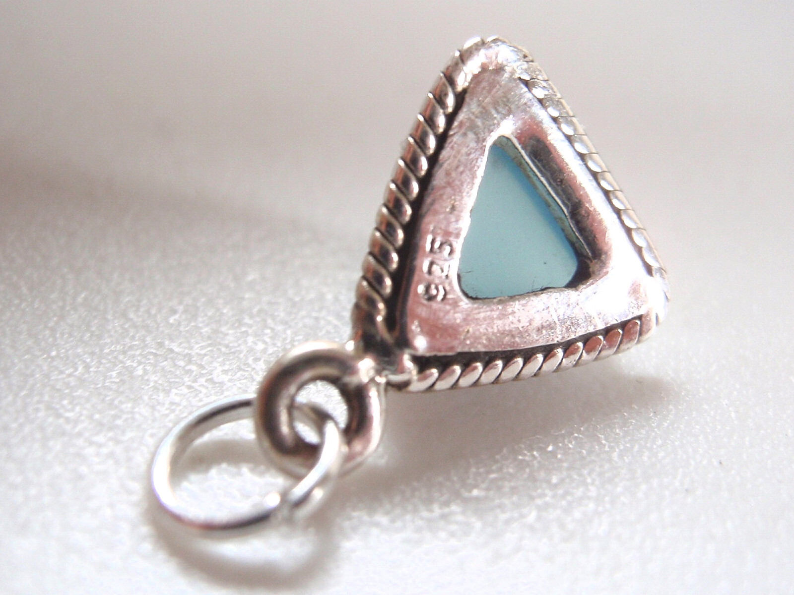 Very Small Chalcedony Triangle w/ Rope Style Accents 925 Sterling Silver Pendant