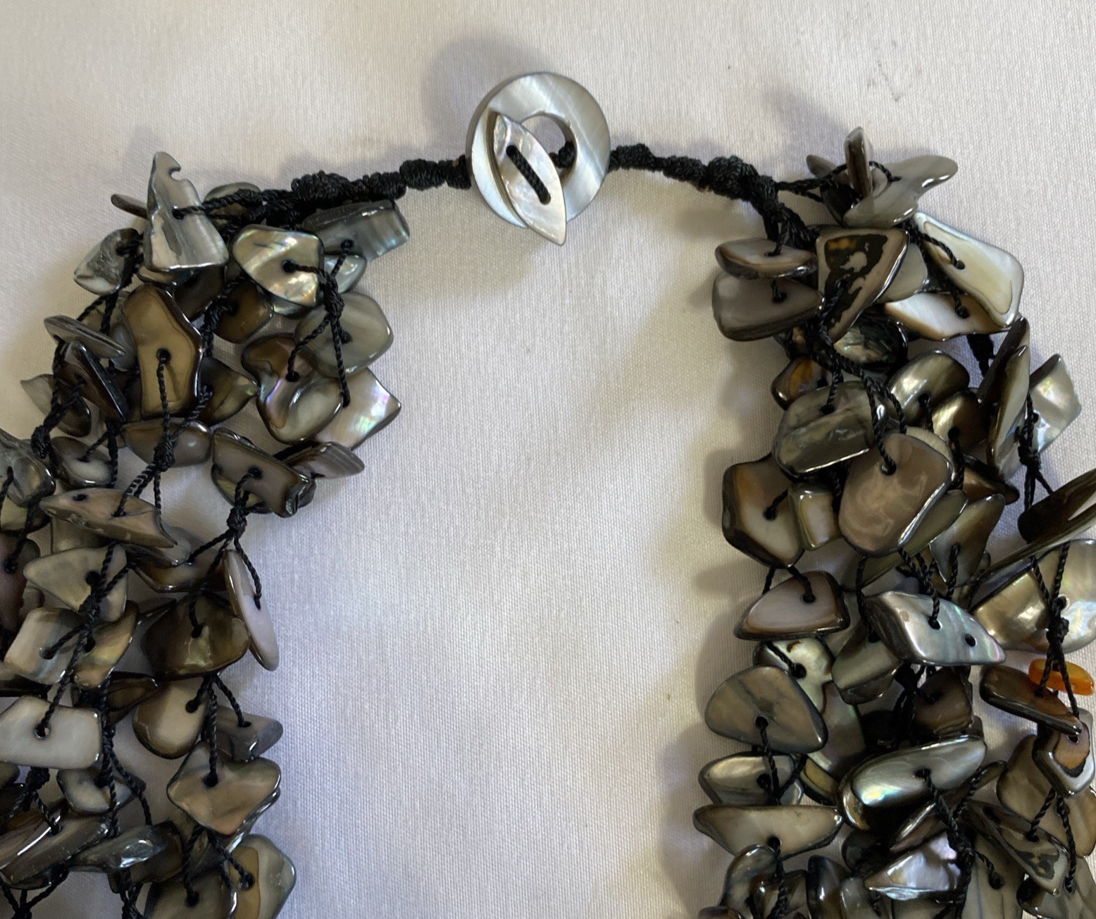 Beautiful Abalone & Carved Mother of Pearl 4 Strand Statement Necklace 15″