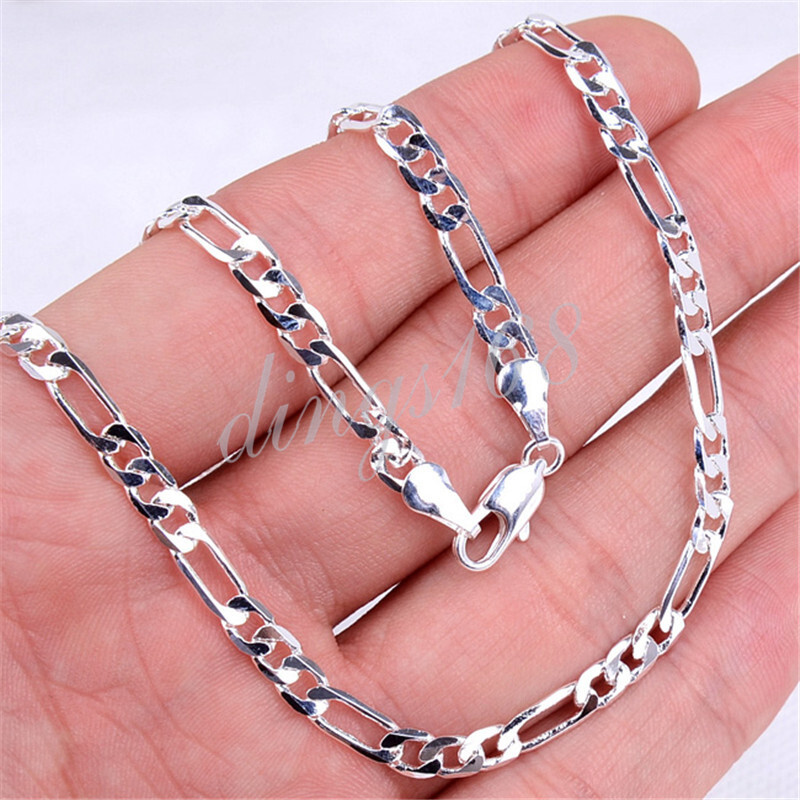 Unisex Solid 925 Sterling Silver 20inch 3.8mm Italian Figaro Chain Necklace G139