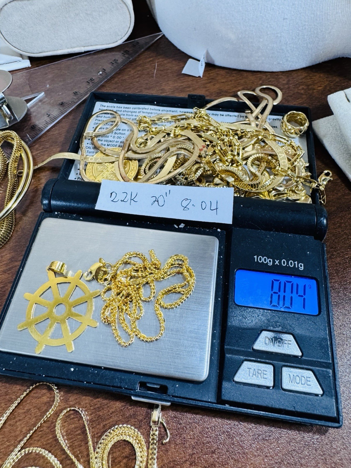 Saudi Dubai 22K Solid 916 Real Gold Mariner Set Necklace 20” Long 8.04g 2.2mm