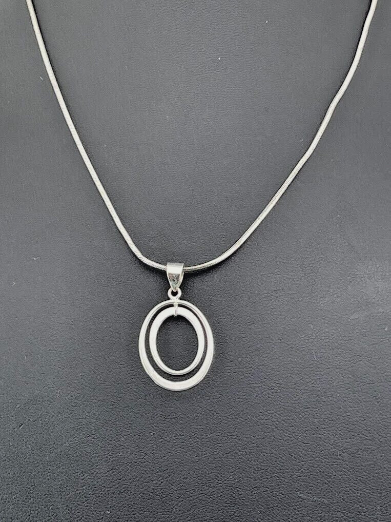 925 STERLING SILVER DOUBLE OVAL NECKLACE 17″ MODERN CASUAL 3740