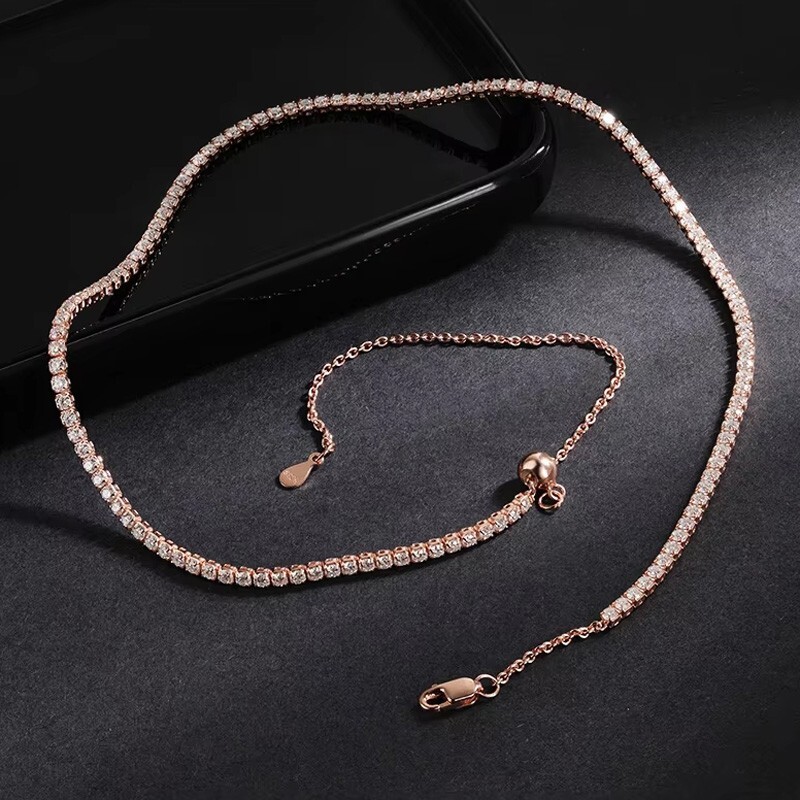 2mm VVS1 Moissanite Tennis Necklace Choker Women Gift 925 Silver 18K Gold Plated