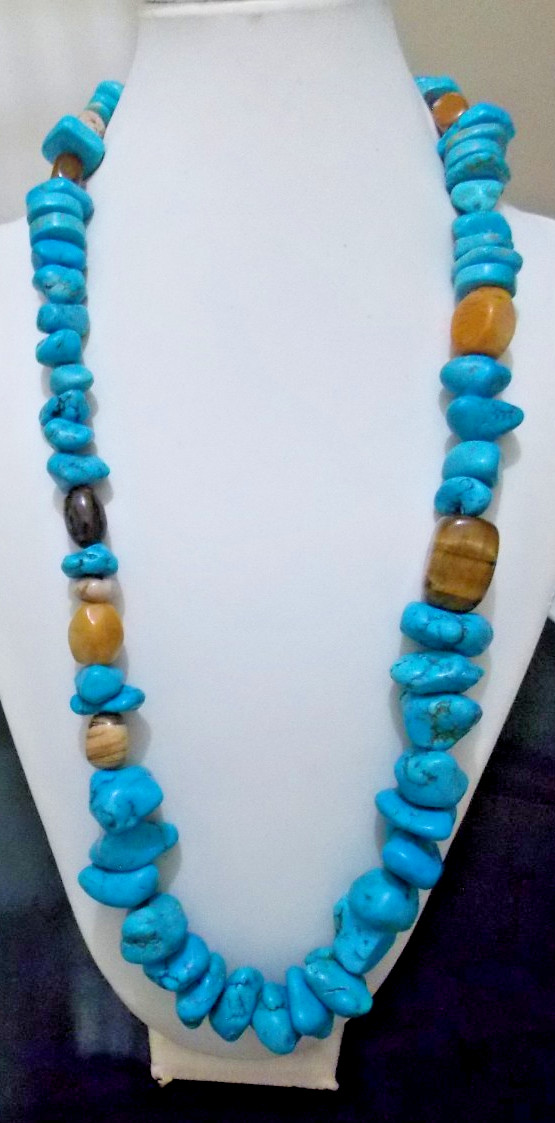 AIL STERLING SILVER TURQUOISE NUGGET NECKLACE 30″ SEMI PRECIOUS STONES