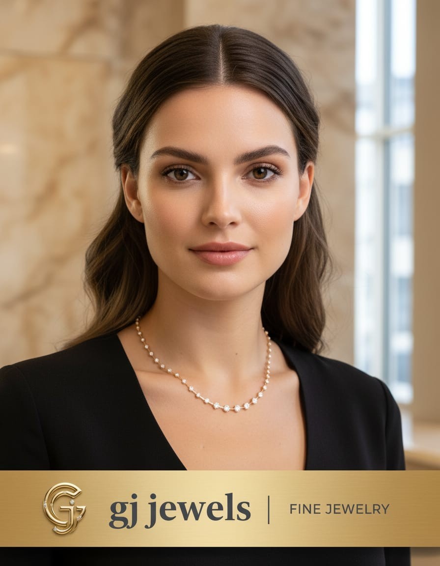 G.J. 14K Gold Plated Diamond Station Necklace – Round Cut Graduated Tennis
