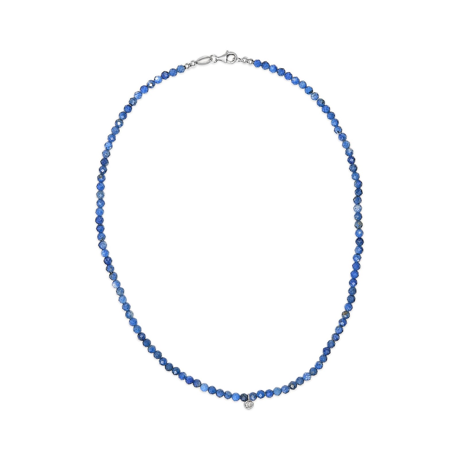 Sterling Silver Diamond Accent Blue Lapis Bead Station Necklace