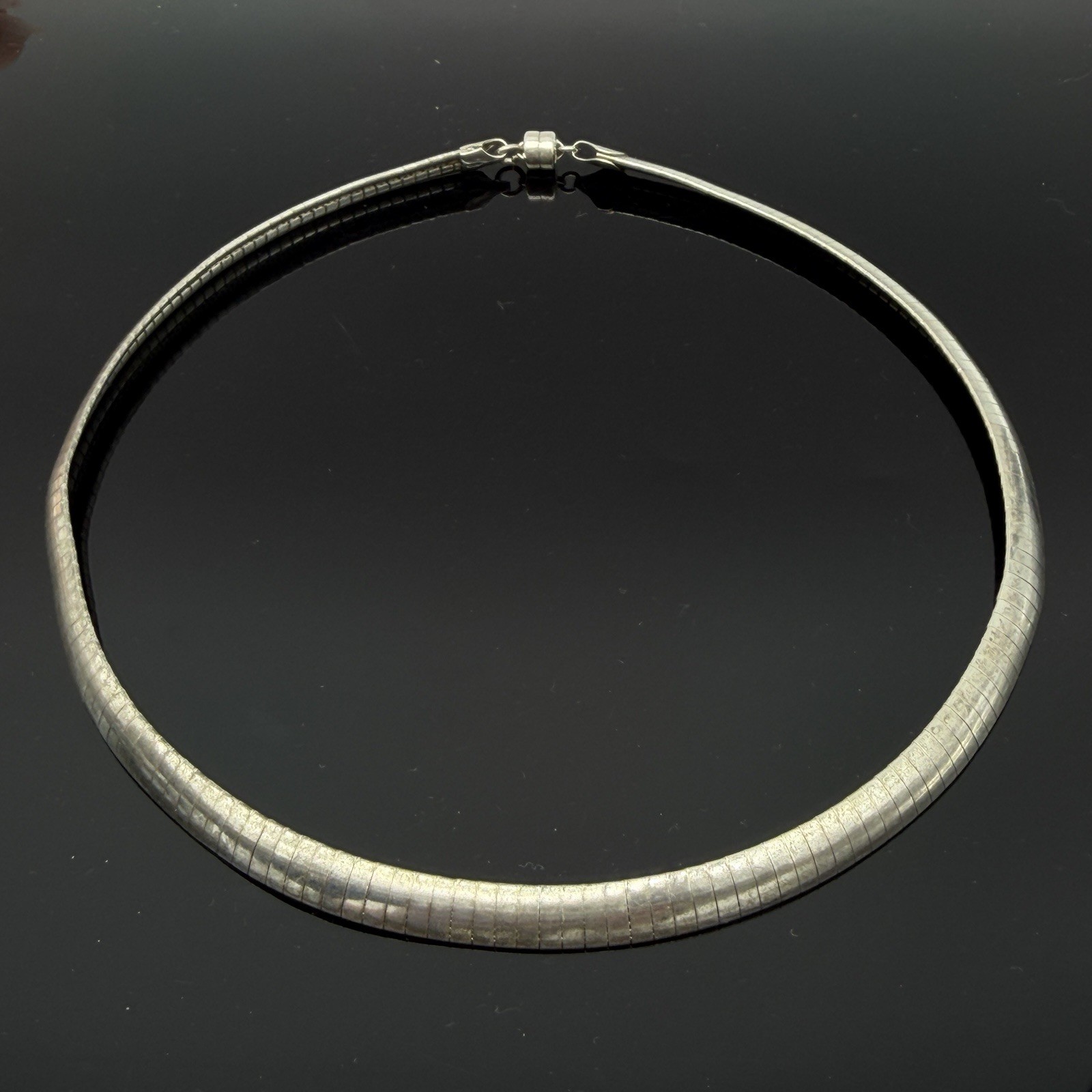READ Vintage 925 Sterling Italian 6mm Omega Chain Choker Silver Necklace 15″