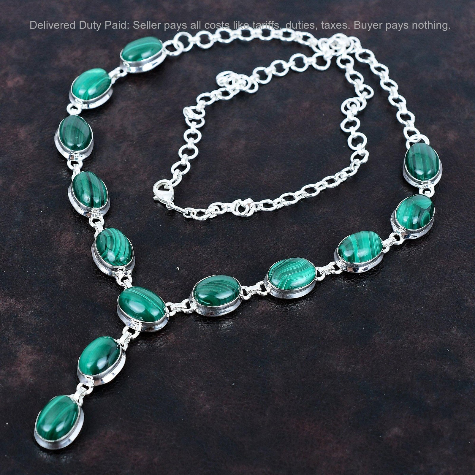 Valentines Deal Oval Malachite Gemstone 925 Silver Mother Chain Necklace Jewelry