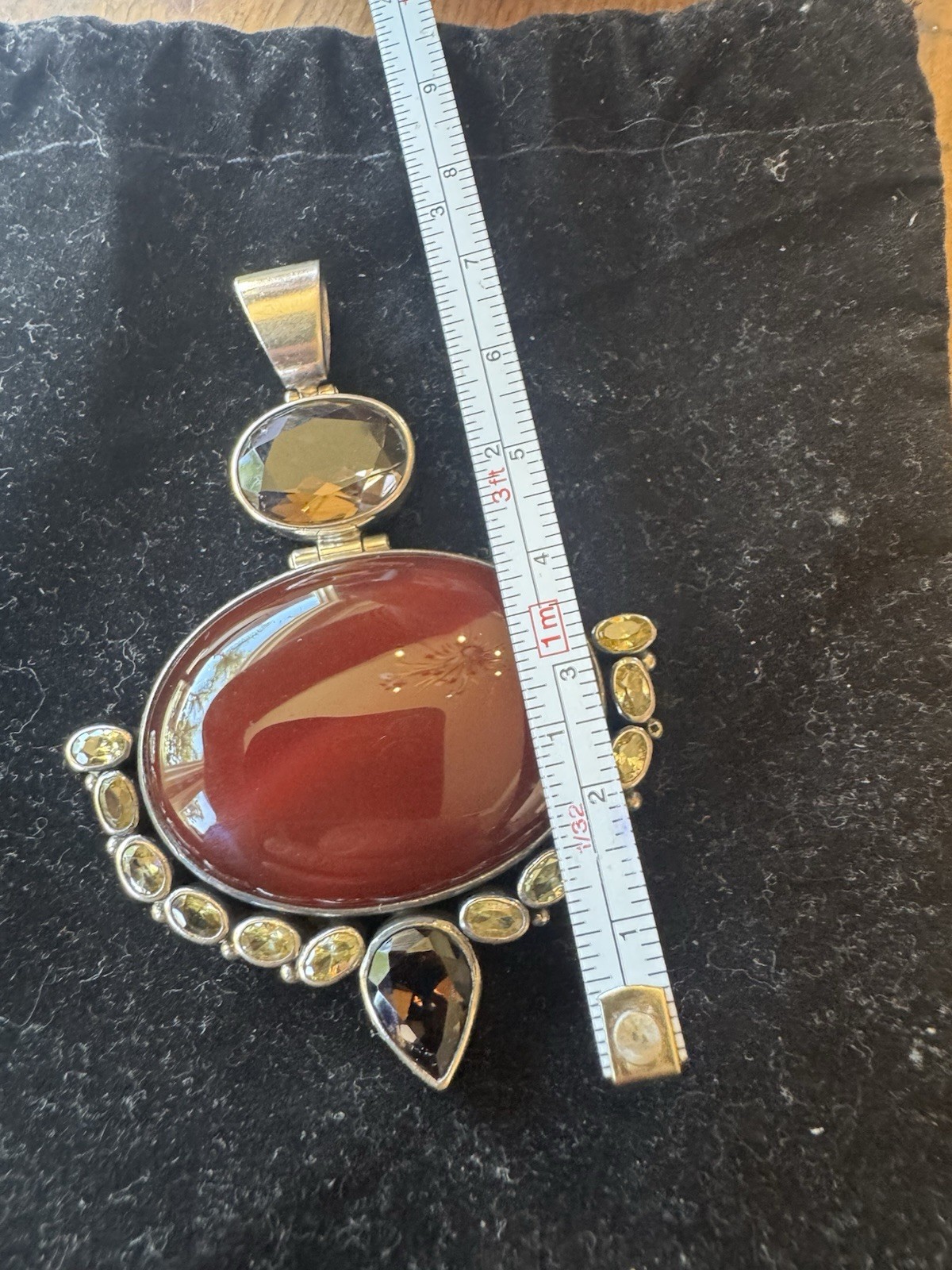 Cabochon And Smokey Topaz Pendant With Yellow Semi Precious Stones Set In Silver