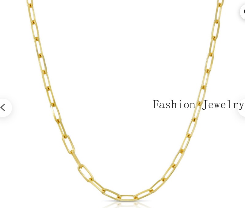 14K Solid Yellow Gold 3 mm Paperclip Chain Link Layer Thin Necklace Bracelet
