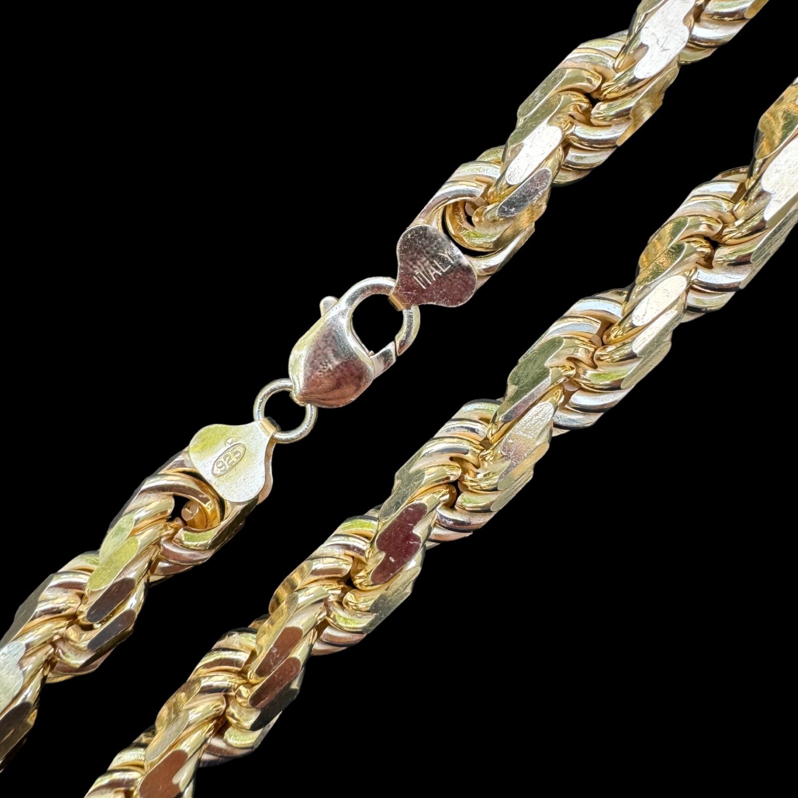 10mm Thick Mens Rope Chain 14k Gold Over Real Solid 925 Sterling Silver Necklace