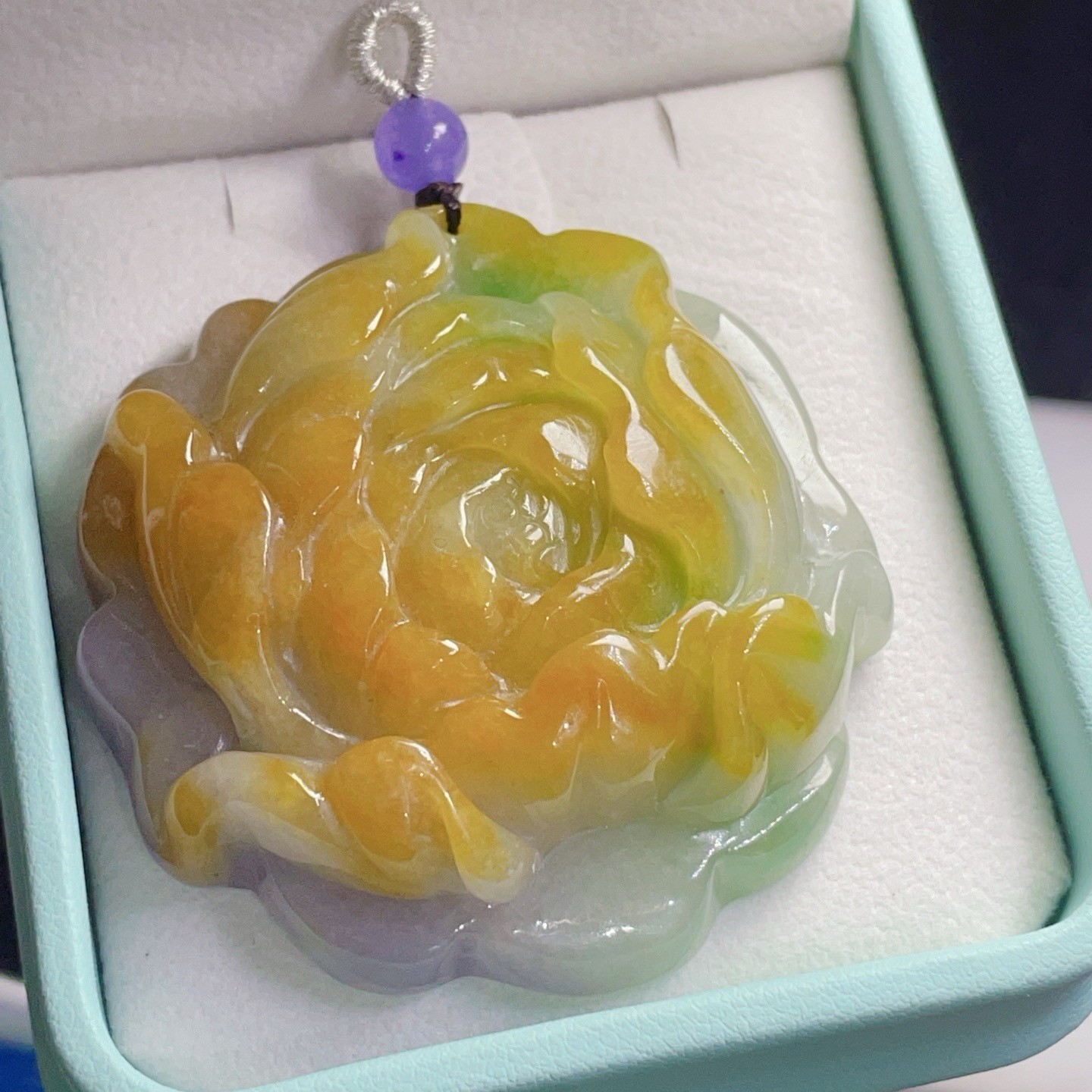 Natural Jadeite light purple Carved flower Amulet Pendant jade luck 花.