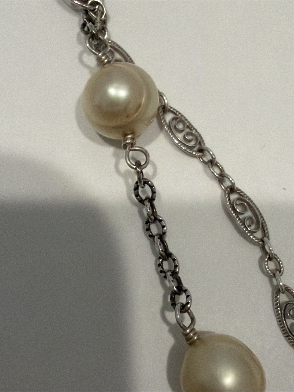 Freshwater Cultured Natural Pearl Silver Layered Multi Strand Necklace