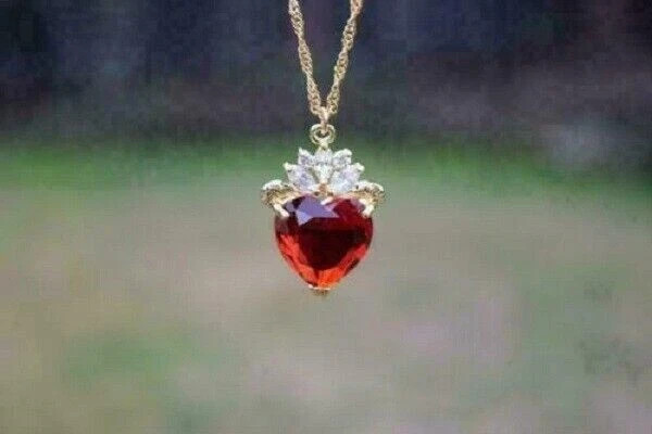 14k Yellow Gold Finish Heart Cut 2.00Ct Red Ruby Solitaire Pendant 18″Free Chain