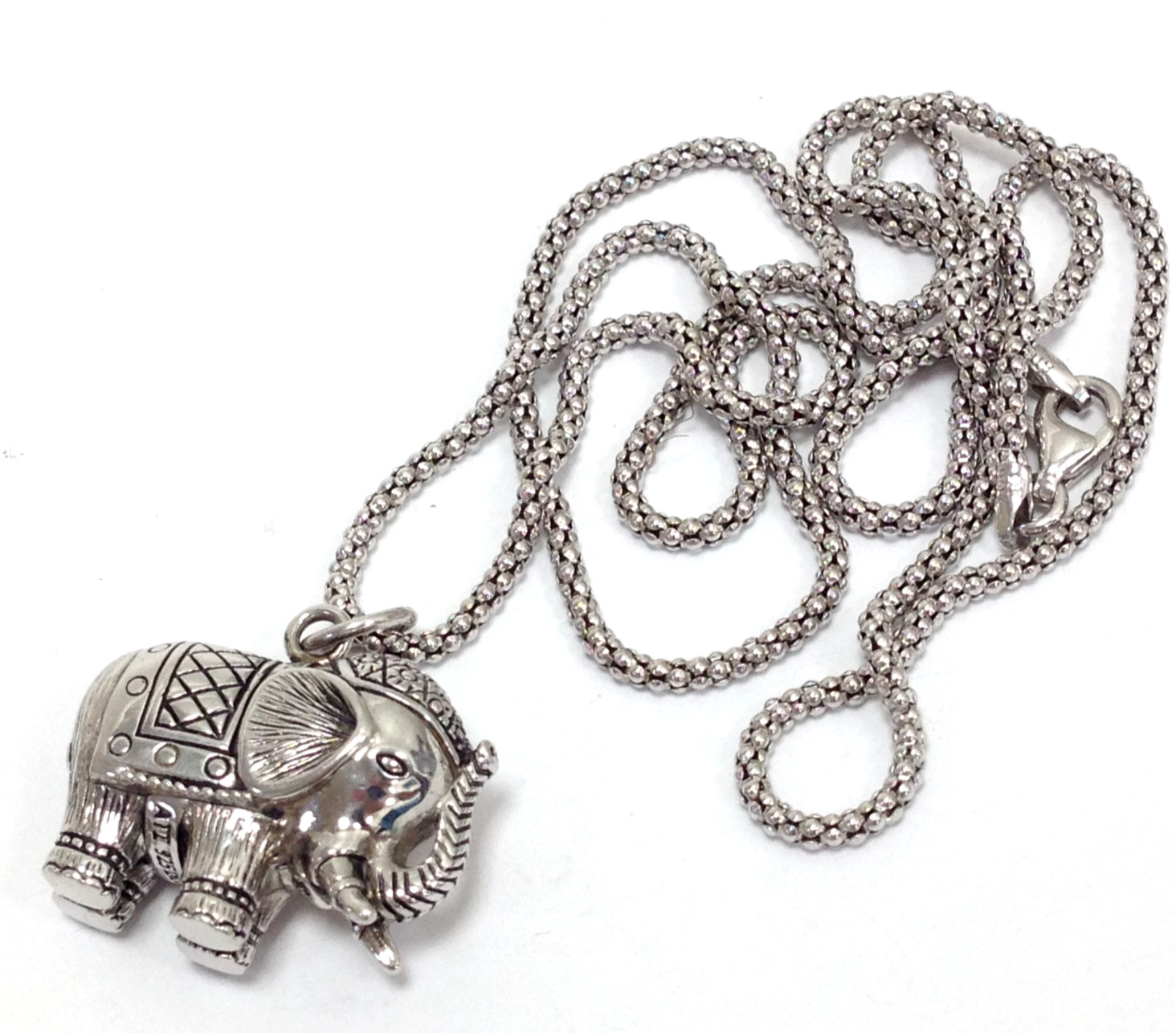 ATI Signed 925 Sterling Silver Bali Style 3D Elephant Pendant 24″ Necklace 13.4g