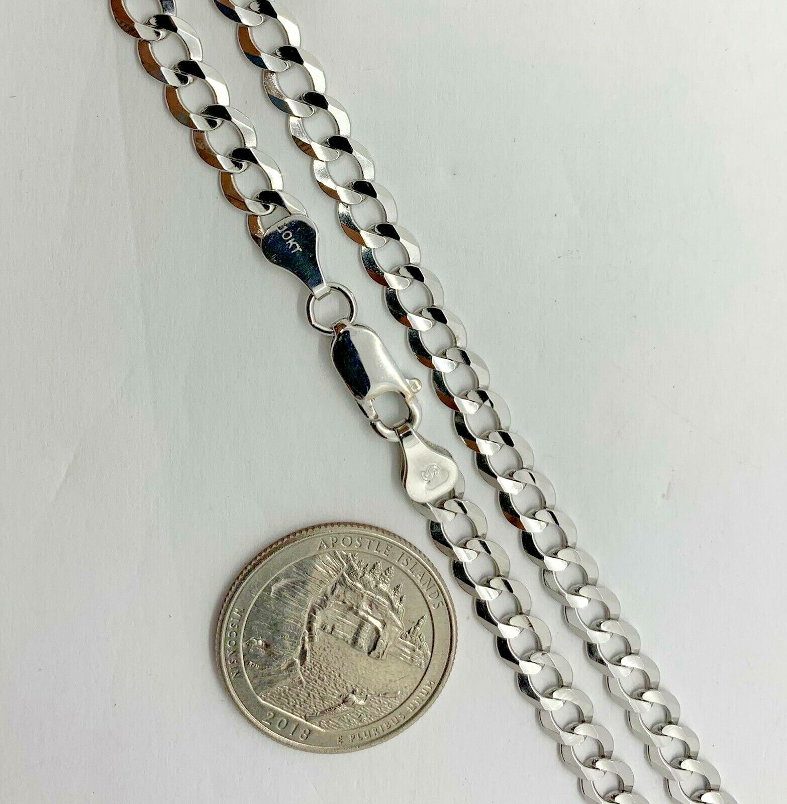 10K Solid White Gold Cuban Link Chain/Necklace Men’s/Women’s 2.2mm-5.7mm 16″-30″