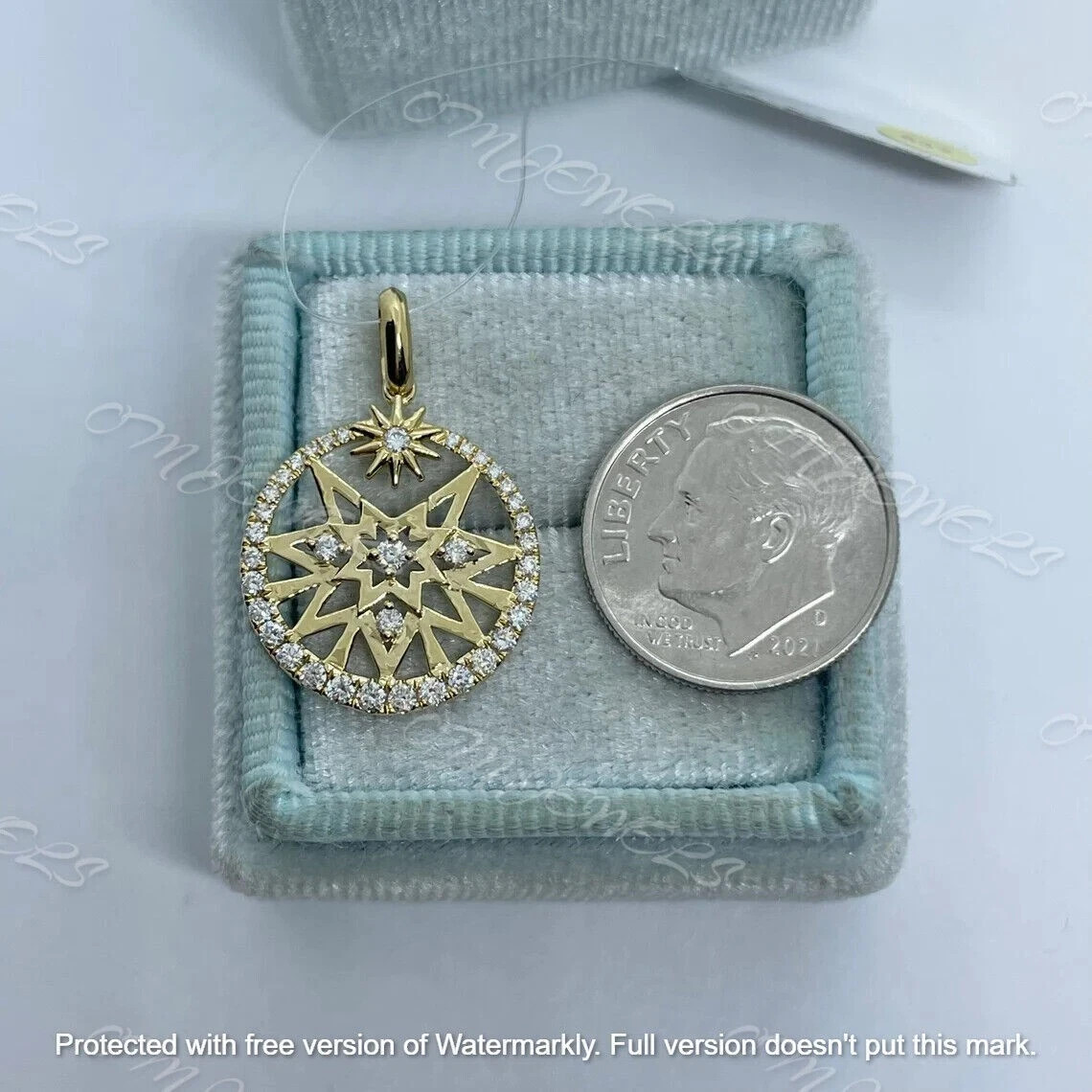 0.20Ct Lab Created Diamond Round Starburst Pendant 14K Yellow Gold Silver Plated