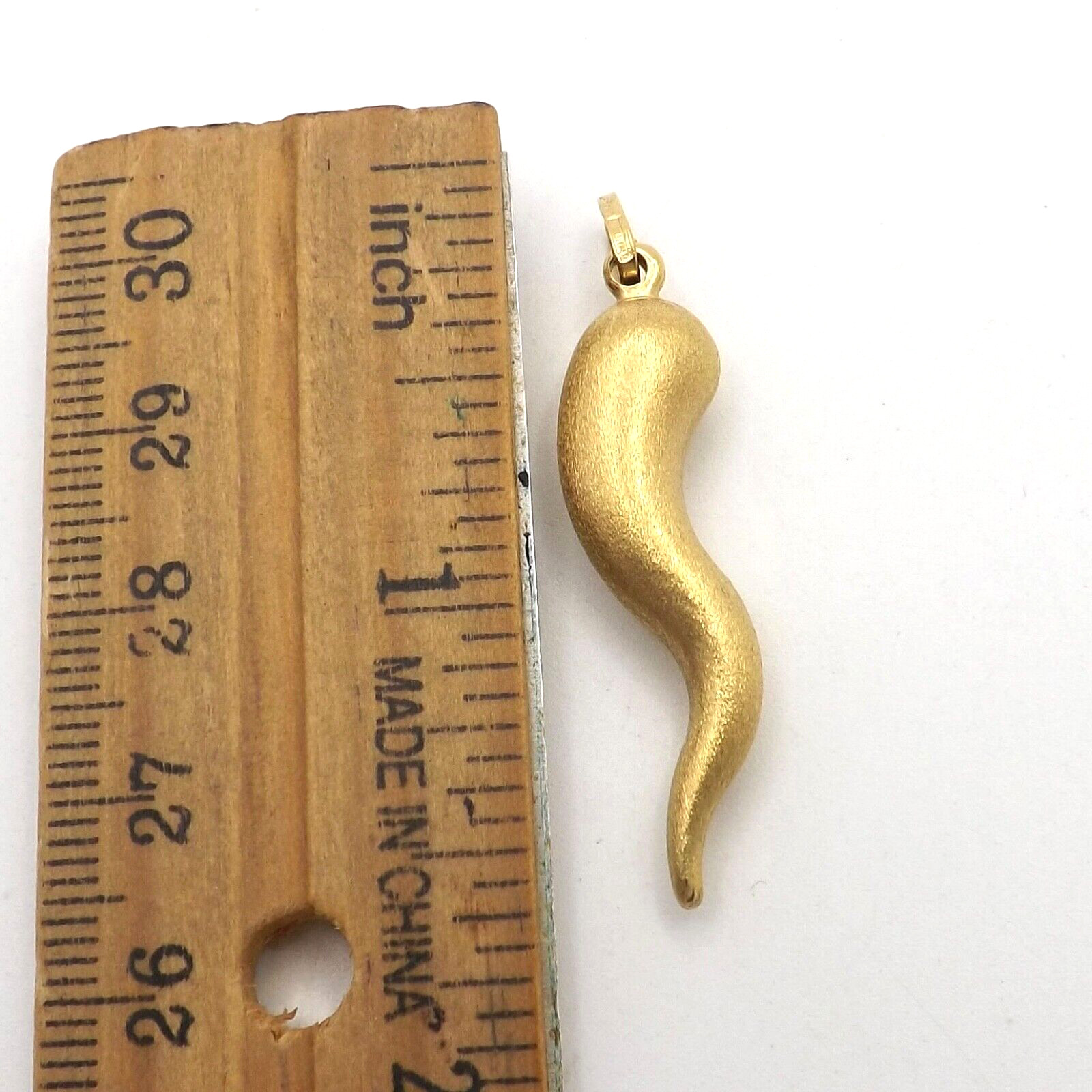 Solid 18k Gold Italian Horn Cornicello Charm Pendant Satin Finish Italy Hollow