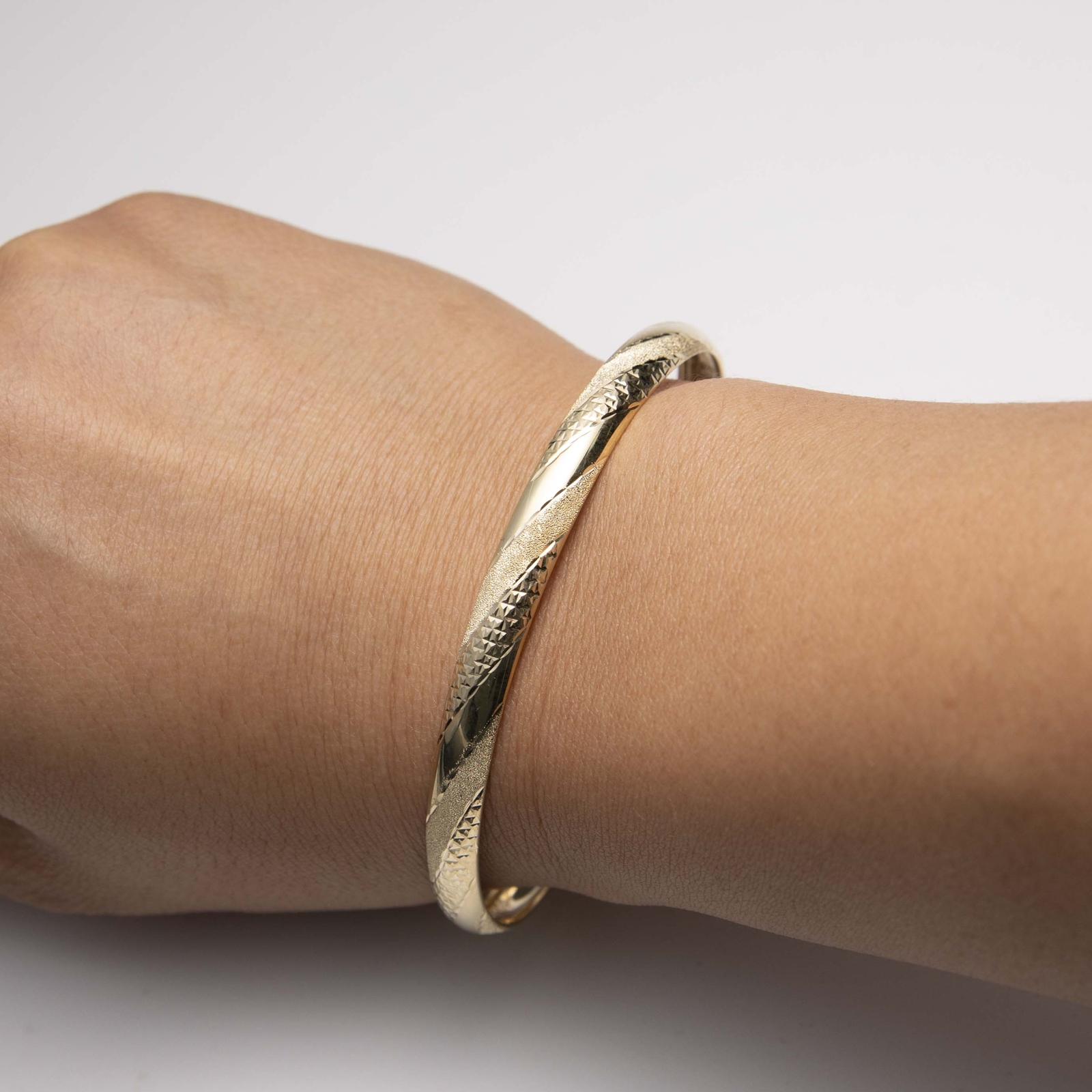 6mm Diamond-Cut Bangle Bracelet Real 10K Yellow Gold Size 8