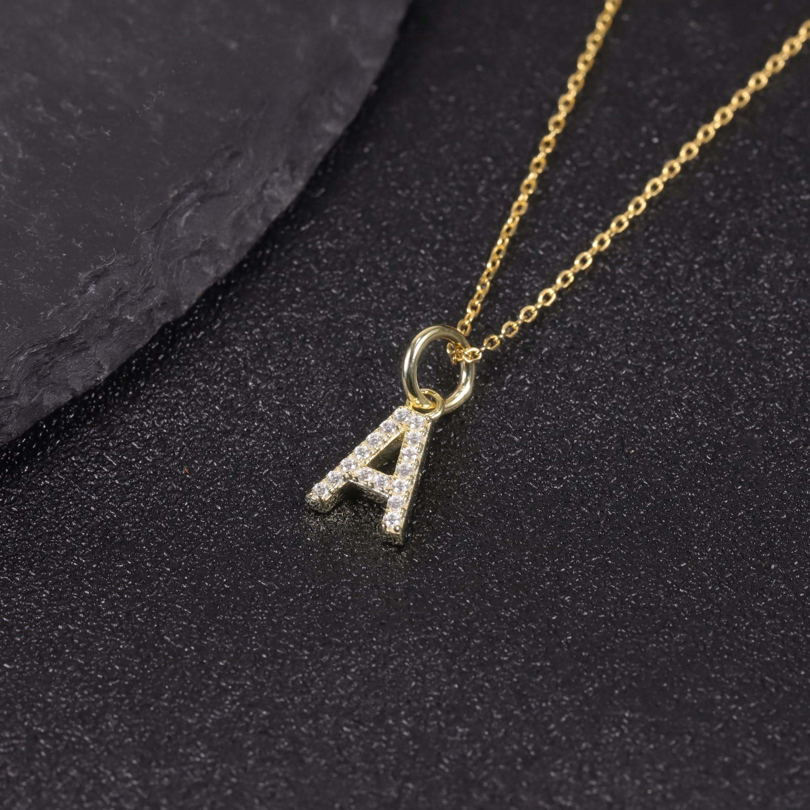 14K Solid Yellow Gold 0.20CTW CZ Initial A-Z Pendant