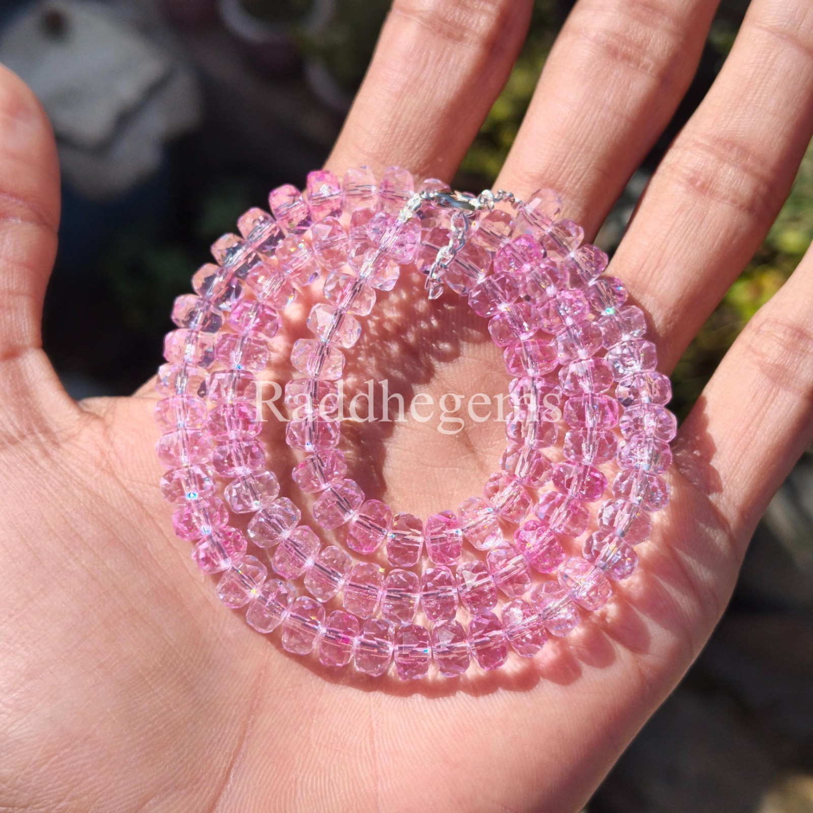 8mm Pink Tourmaline Necklace, Natural Faceted Rondelle Bead Choker, Dainty State