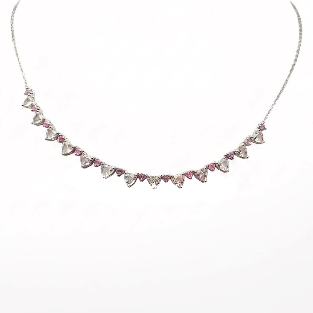 925 Sterling Silver 4 x 4 mm. Pink Morganite Pink Sapphire Necklace 18.0 In.