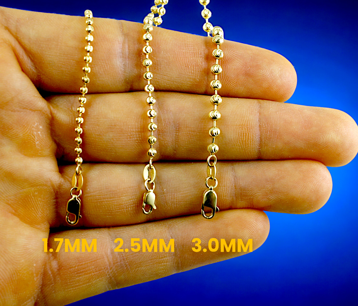 14K Yellow Gold 1.7mm-5mm Solid Round Ball Bead Chain Necklace Real 16″-30″
