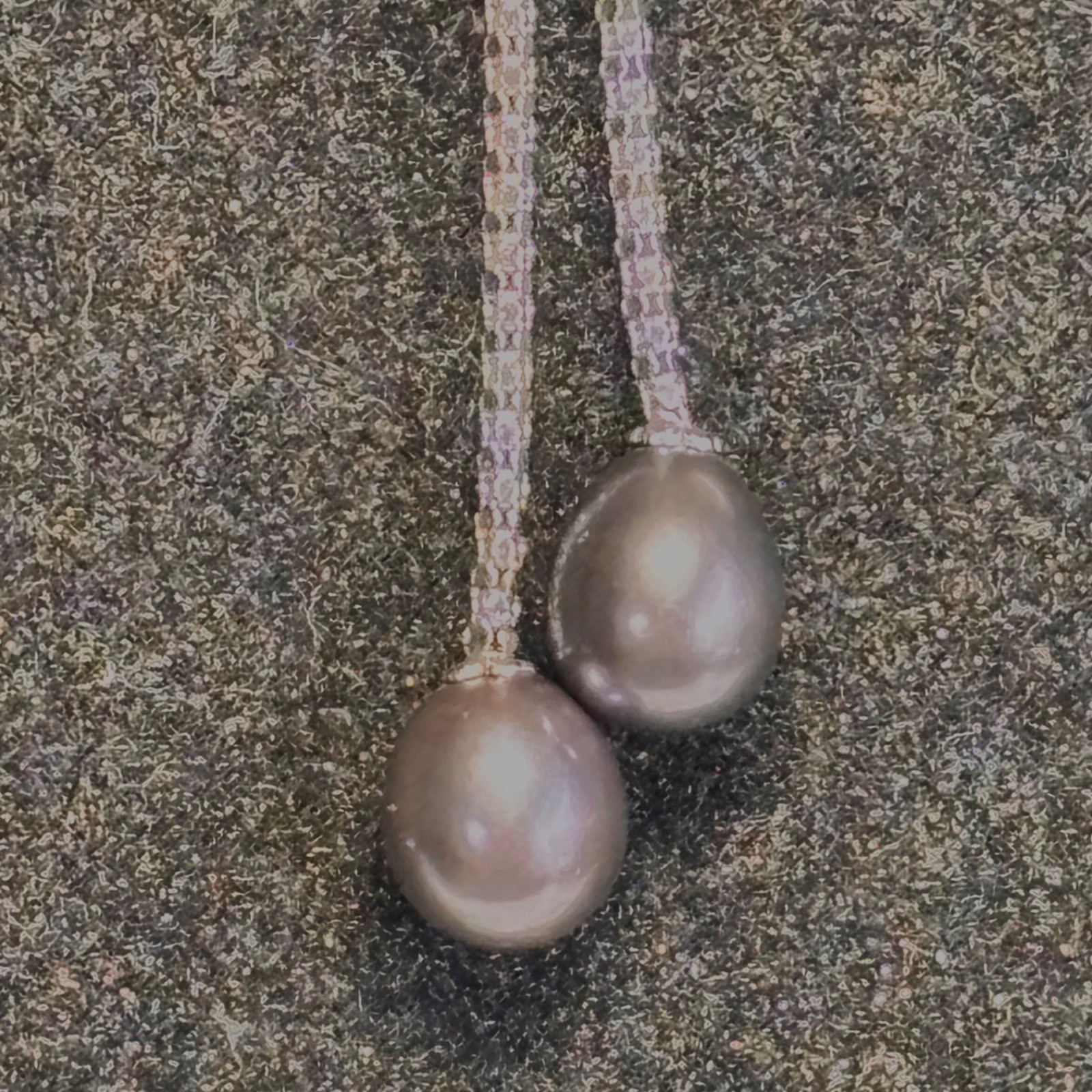 STERLING SILVER necklace two genuine black pearl Y drop tassels popcorn chain