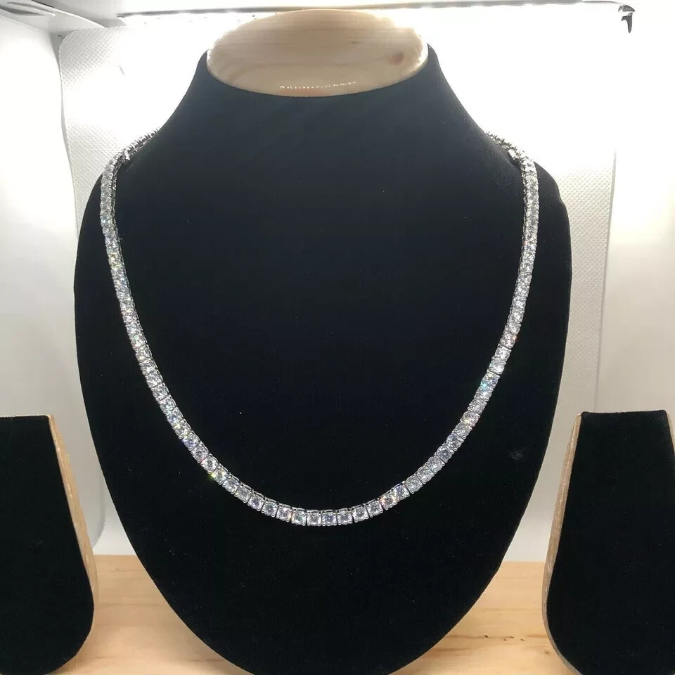 18Ct Round Cut 4 Prong 3mm Lab Created Diamond Tennis Necklace 18″