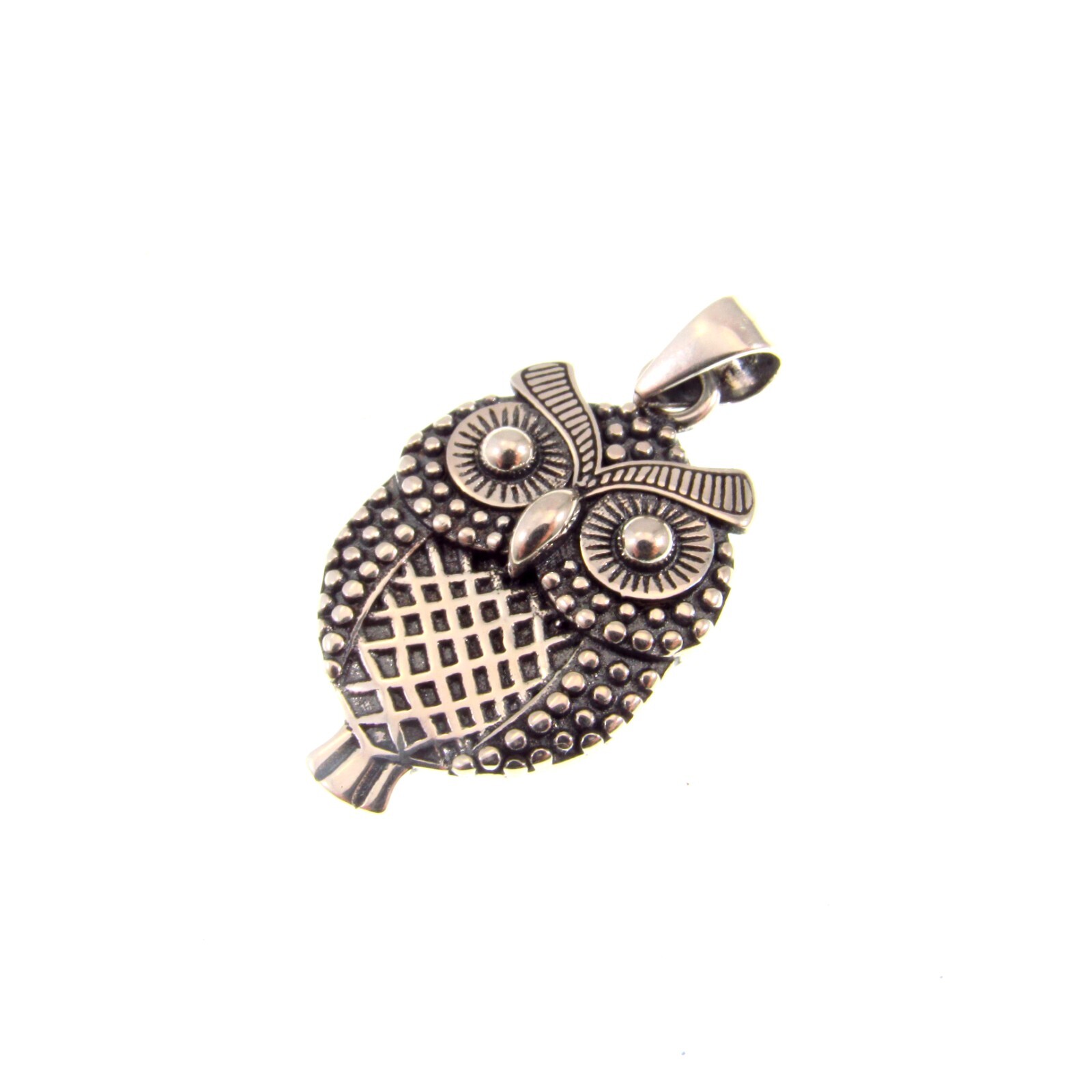 Solid 925 Sterling Silver Textured Retro Owl Pendant Charm, Cottagecore Jewely