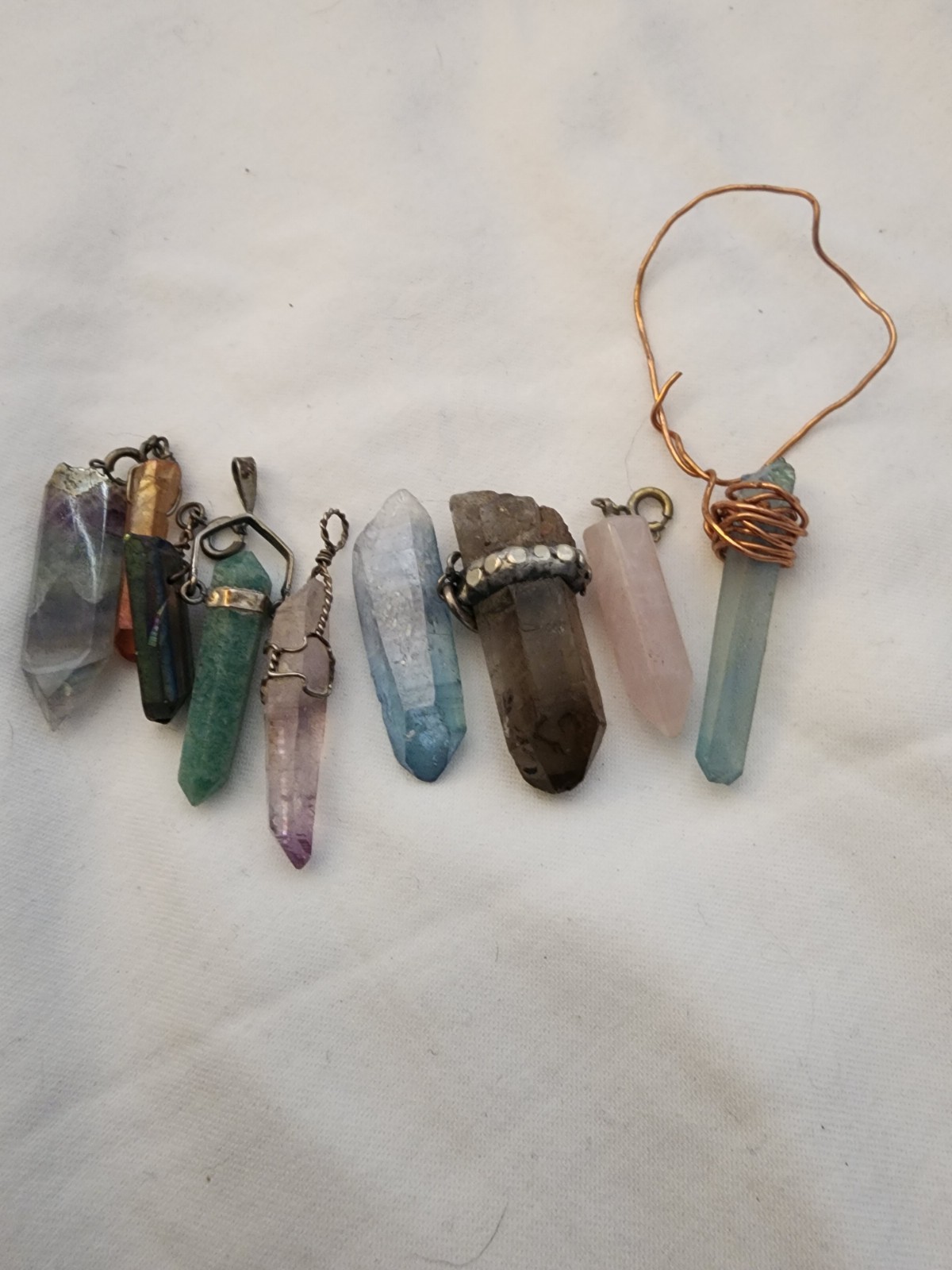 Estate Crystal Point Pendants Lot of 9 – Amethyst Fluorite Aura Quartz Boho