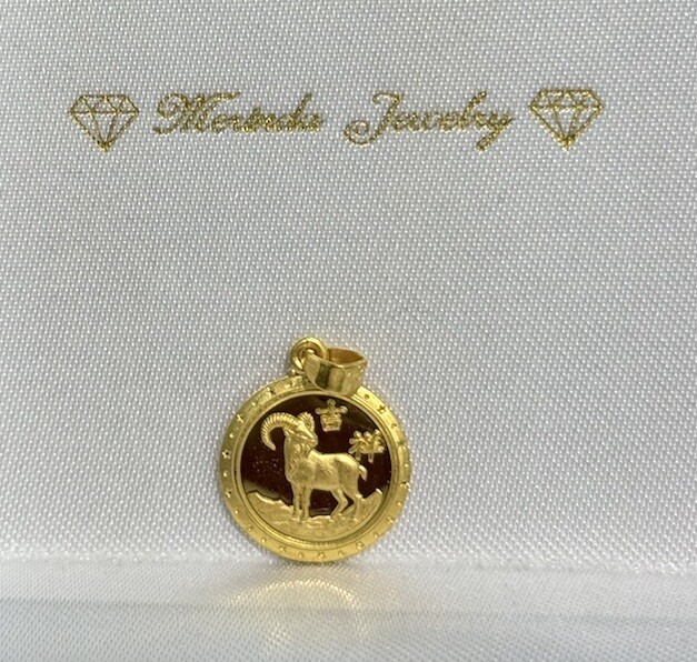 18k Solid Gold Zodiac Sign Goat Kid Adult Round Charm Pendant, 2.0 Grams