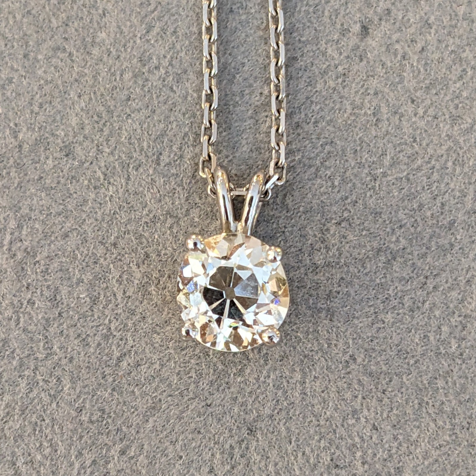GIA 1.26 ct Old European Cut Diamond Pendant Necklace in Plat and 14k -HM2652BI