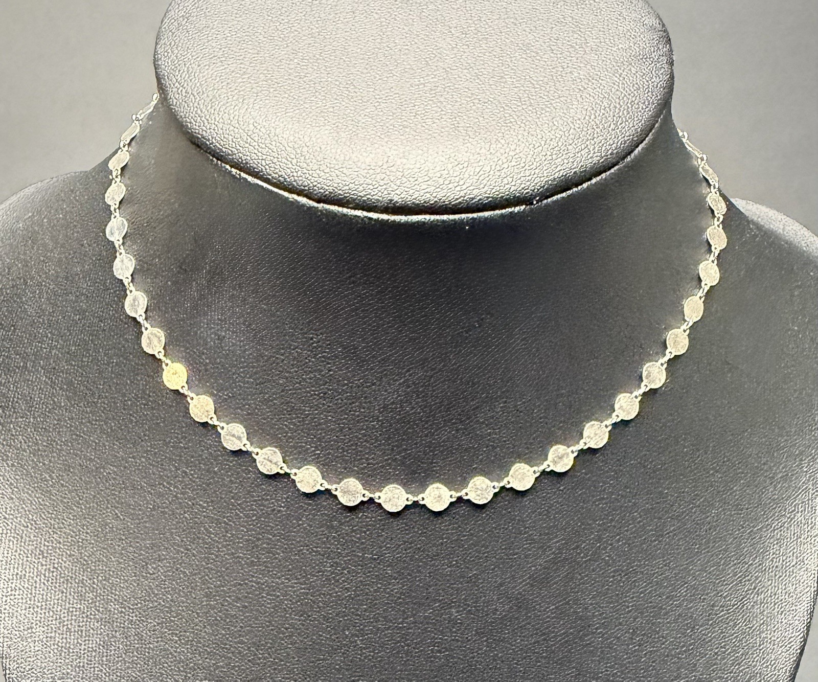 Signed AV 925 Sterling Silver Flat Disc Choker Necklace 15.5″ Adjustable Station