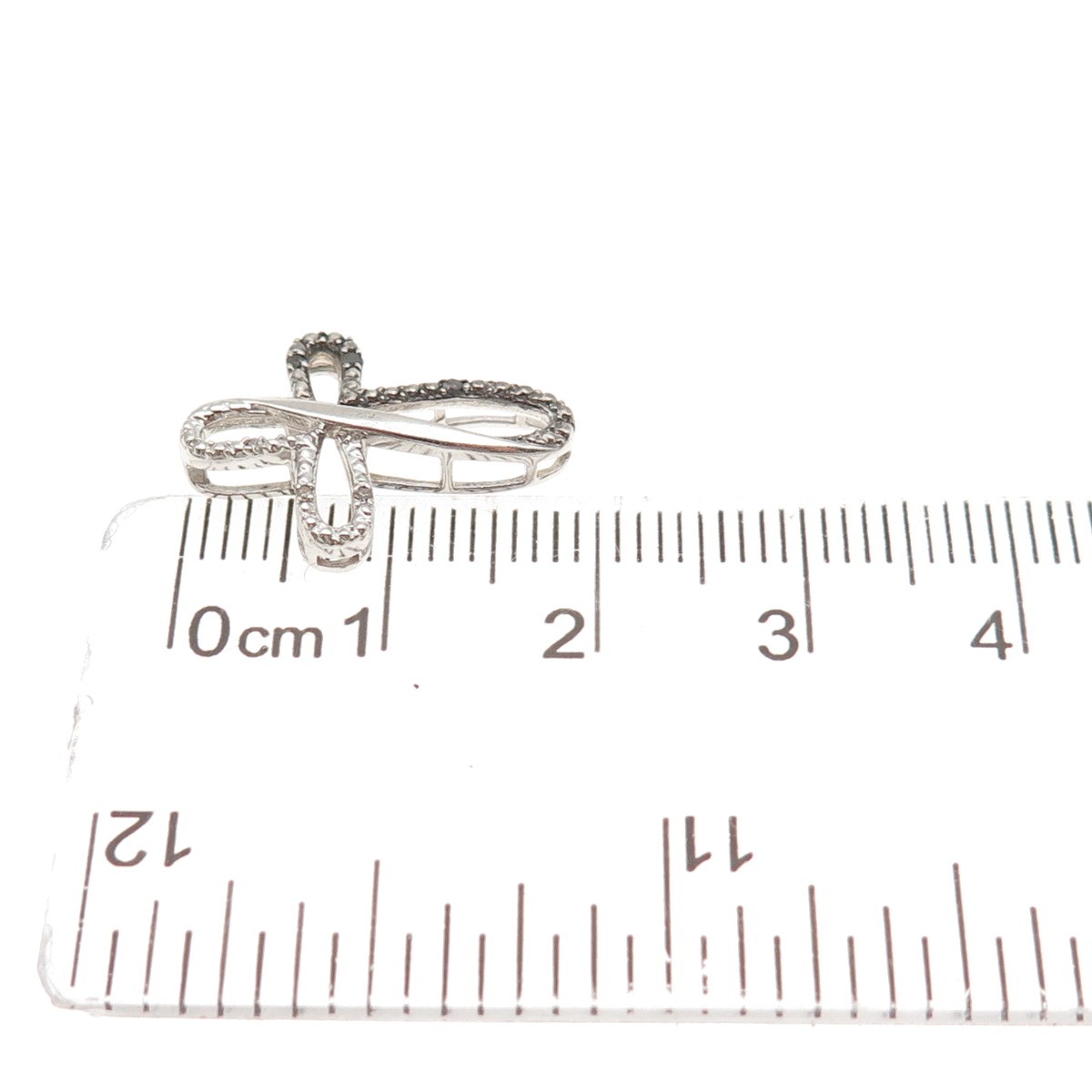 925 Sterling Silver Real Black & White Diamond Cross Mini Slide Charm Pendant