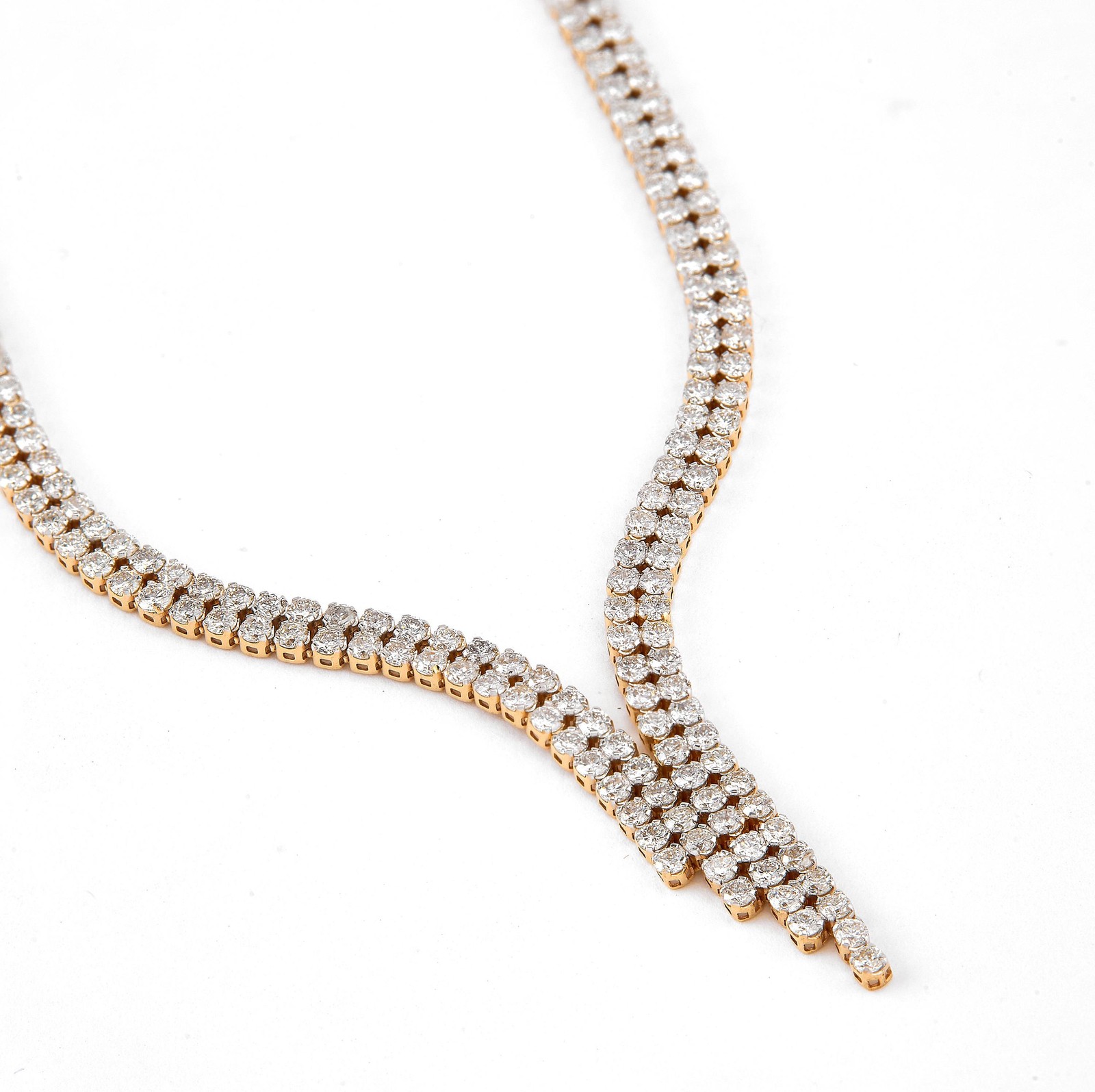 2.37 ct Natural Diamond Double Row Y Necklace 14K Gold Solid Gold Bridal Pave