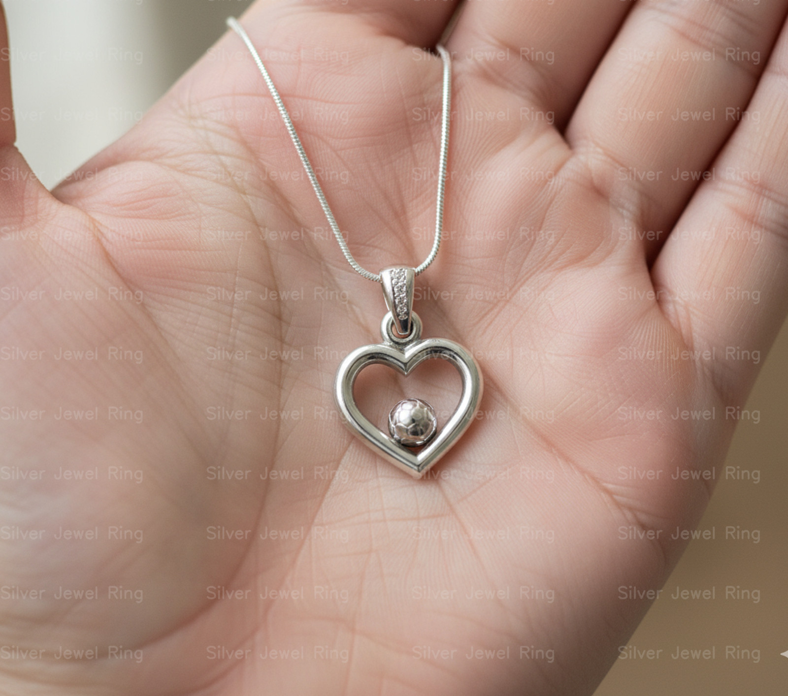 Silver Jewel Ring 925 Sterling Silver Heart Soccer Ball Pendant Couple Necklace