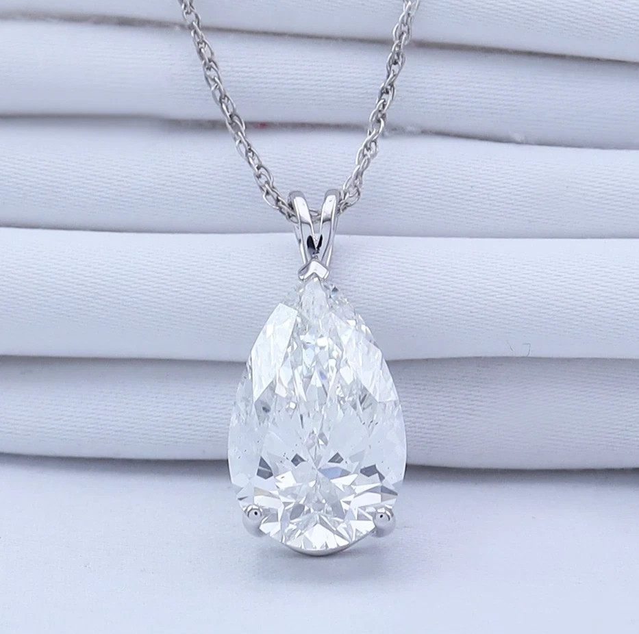 IGI 1.25 Ct Pear Lab Grown Diamond Solitaire Pendant 18″ Necklace 14K White Gold