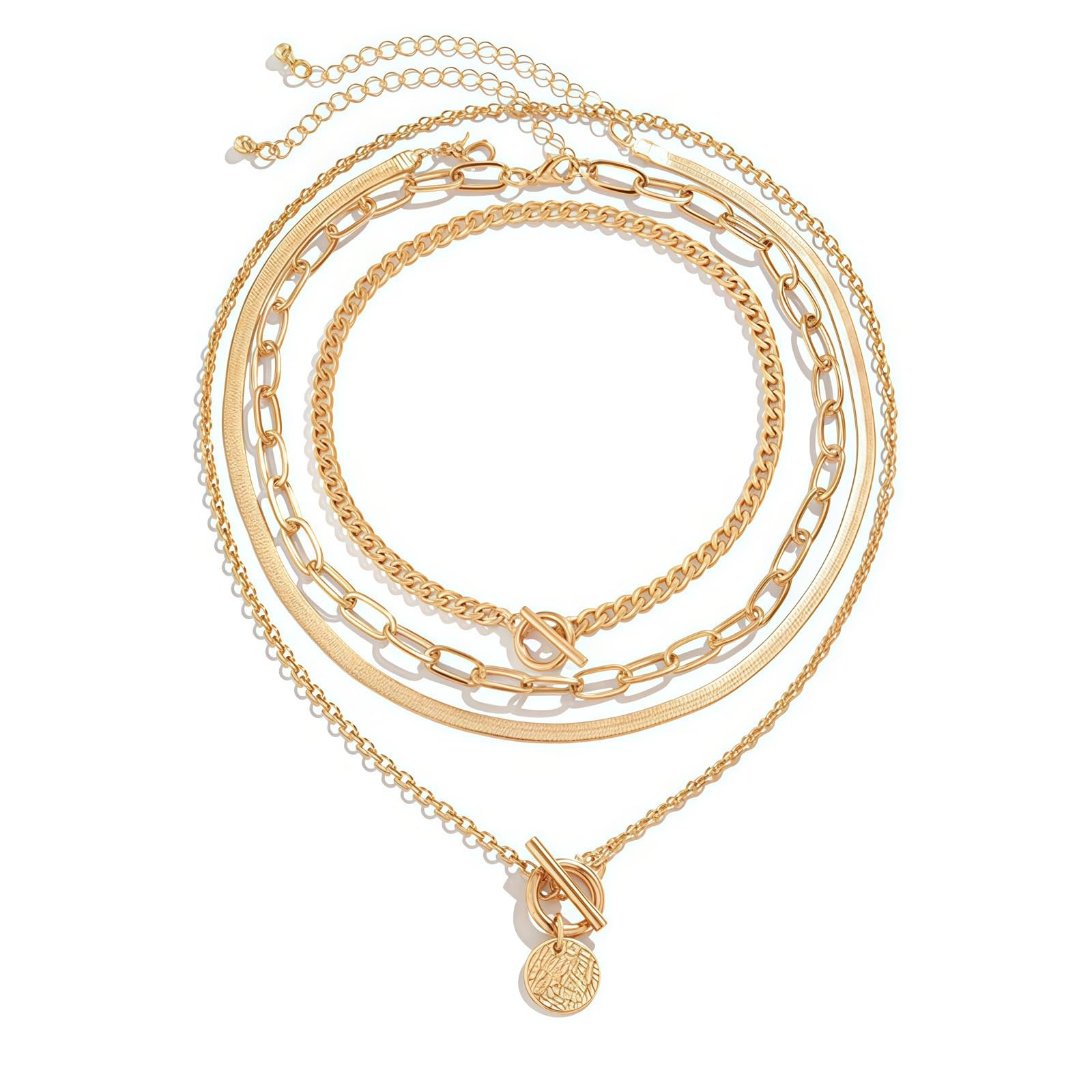 QCWN Gold Layered Necklaces for Women Non Tarnish Chunky Necklace Stack Thick…