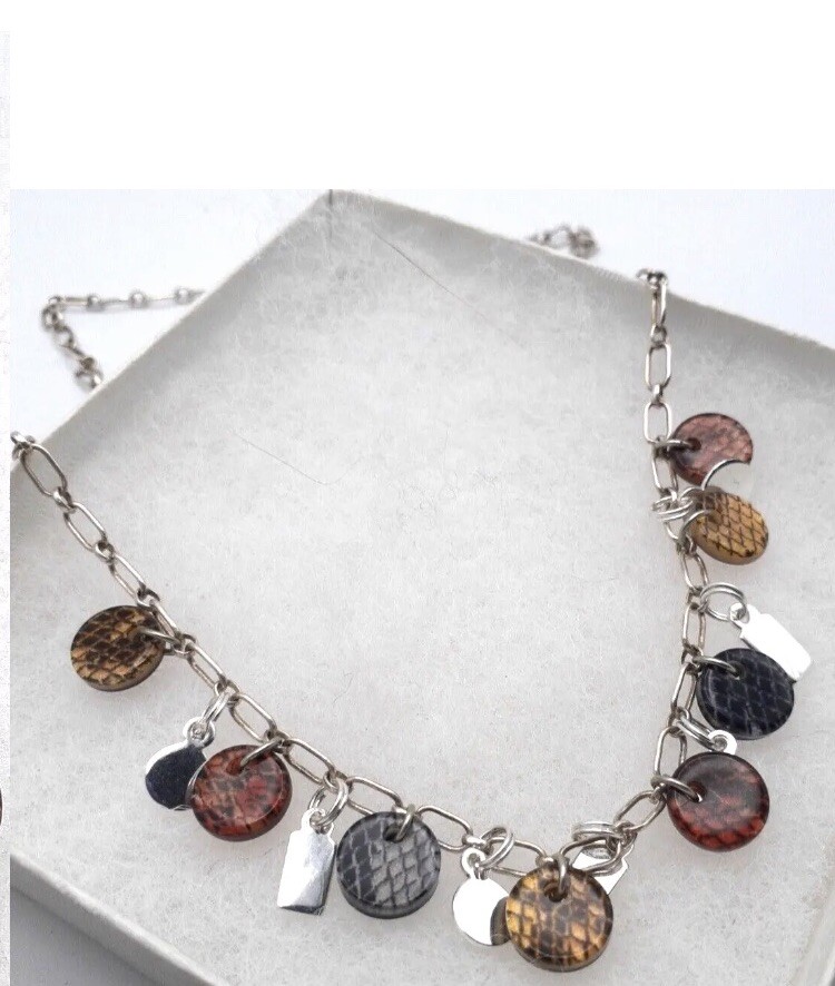 JEZLAINE JEZ STERLING SILVER FRINGE NECKLACE 925 & RESIN w/PLASTIC DANGLES 16”