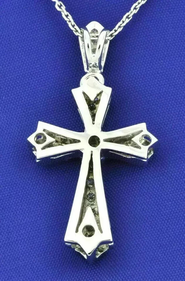 1.00ct Round Cut Diamond Cross Pendant Necklace 14k White Gold Finish For Womens