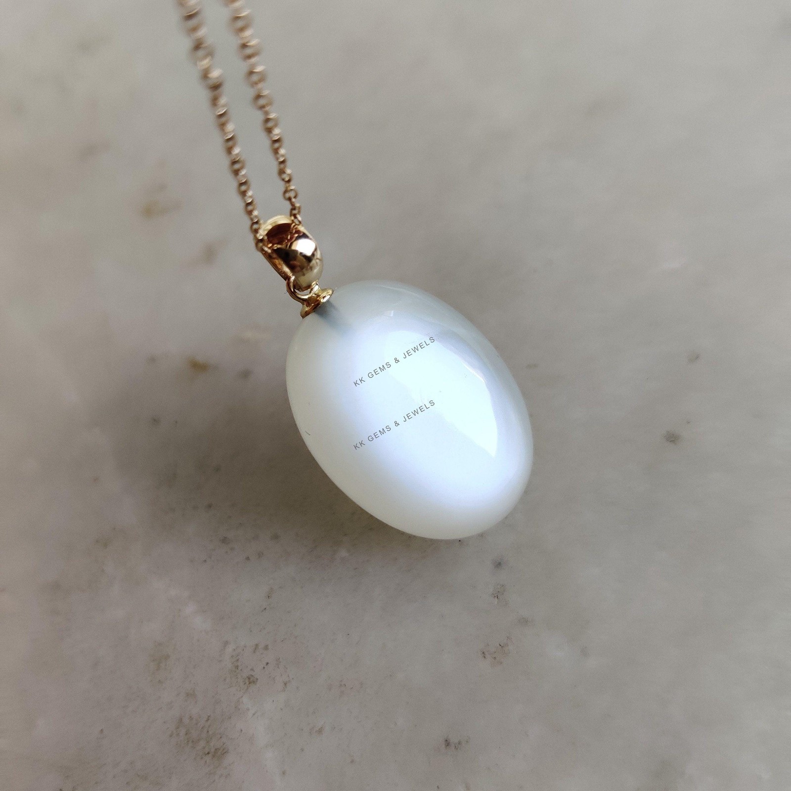 26.32ct Natural White Moonstone Pendant 14K Gold Minimalist June Birthstone