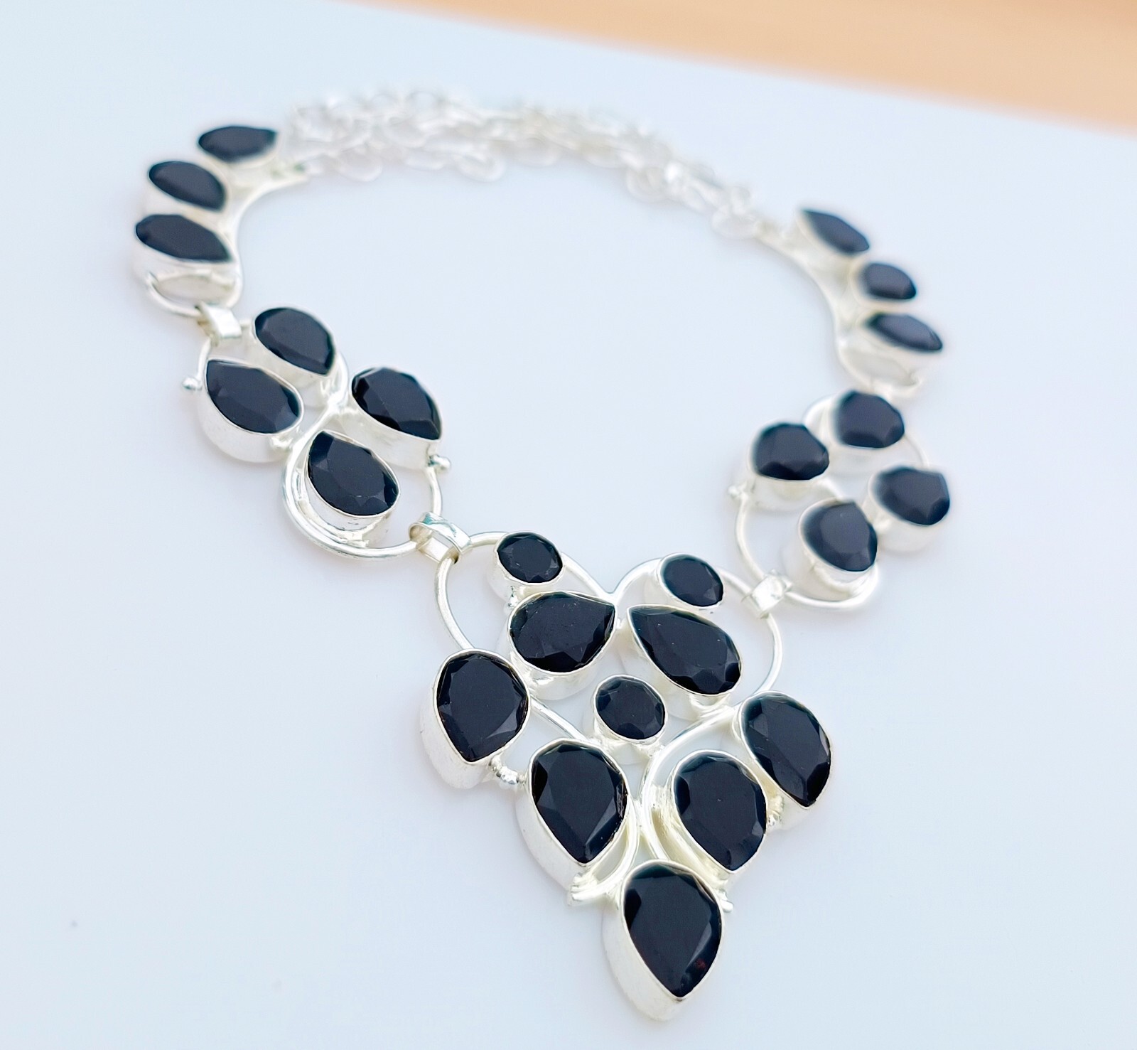 Black Onyx Natural Gemstone Necklace 925 Sterling Silver Handmade Jewelry Gift
