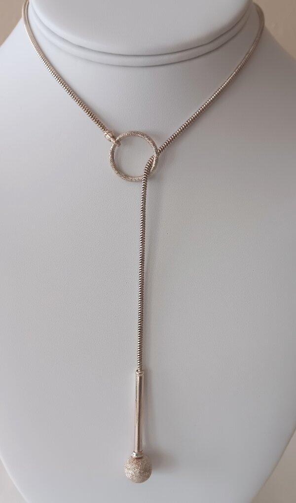 26″ Sterling Silver Snake Chain Sparkle Ball Dangle Pendant 13 grams 925 Lariat