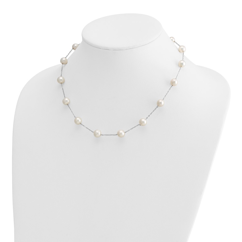 14K White Gold 8-9mm White Freshwater Cultured Pearl 14-station Necklace 18″