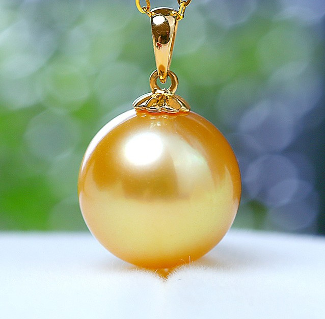 Suberb 15mm Natural South Sea Genuine Gold Round Pearl Pendant 208AAA