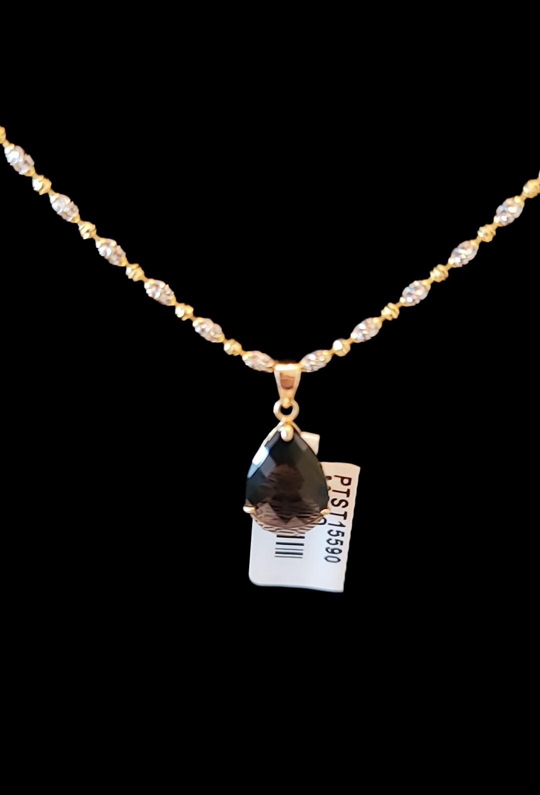 14K Solid Italian Two-tone Yellow Gold Natural Smoky Topaz Necklace